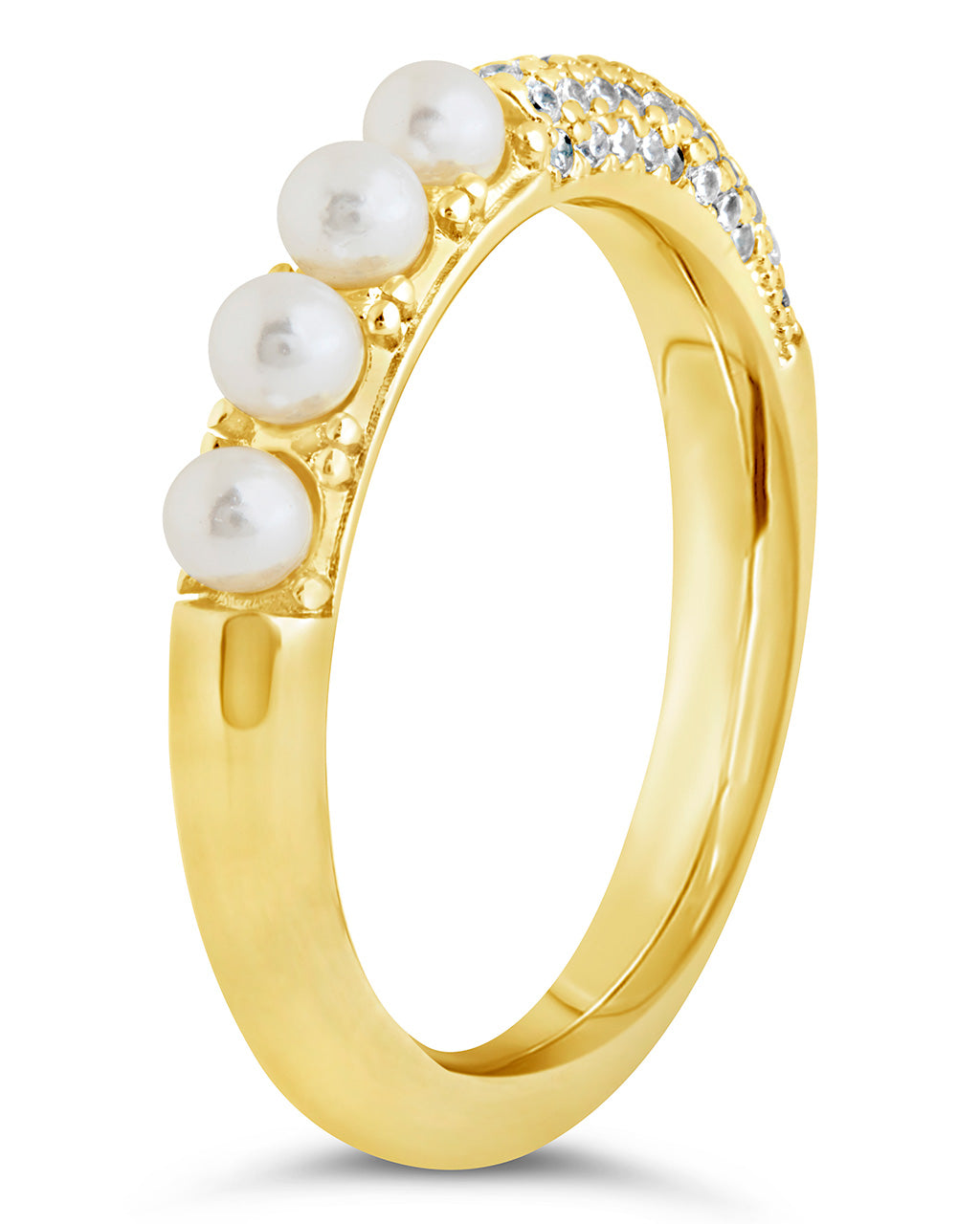 Evelyn CZ & Pearl Eternity Band Ring by Sterling Forever