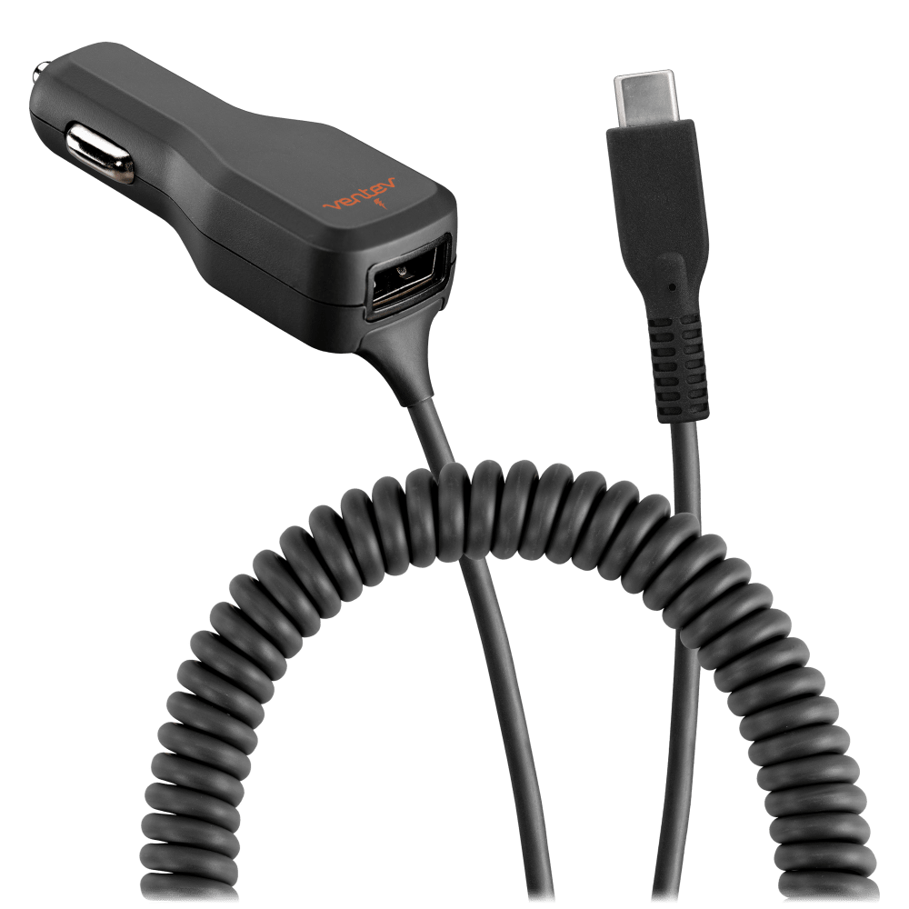 Ventev 20W dashport r2400c Dual Car Charger with USB A and Connected USB C Cable Gray by Ventev