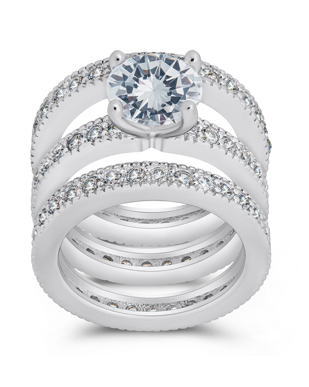 Sterling Silver Brilliant CZ with 2 Bands by Sterling Forever