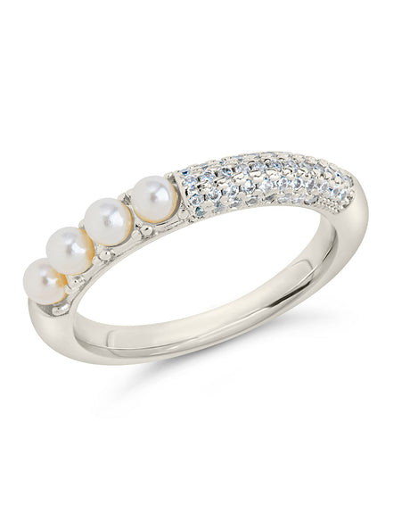 Evelyn CZ & Pearl Eternity Band Ring by Sterling Forever