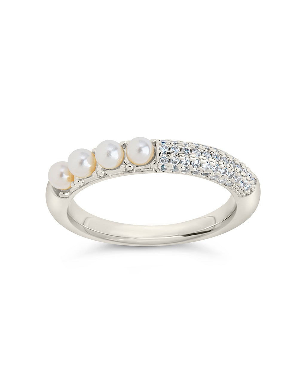 Evelyn CZ & Pearl Eternity Band Ring by Sterling Forever