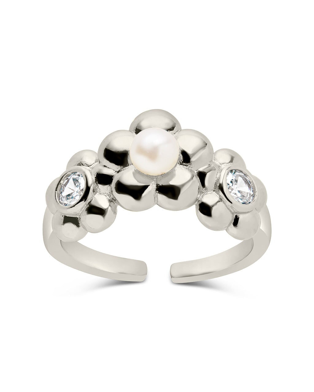 June CZ & Pearl Blossom Open Band Ring by Sterling Forever