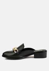 aksa chain embellished metallic leather mules by London Rag