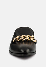 aksa chain embellished metallic leather mules by London Rag