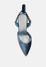 wallis blue velvet diamante stud tie up sandals by London Rag