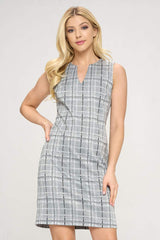 Plaid V neck Sleeveless Dress by Faz