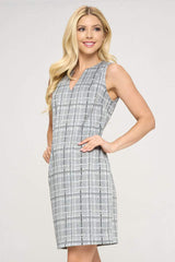 Plaid V neck Sleeveless Dress by Faz