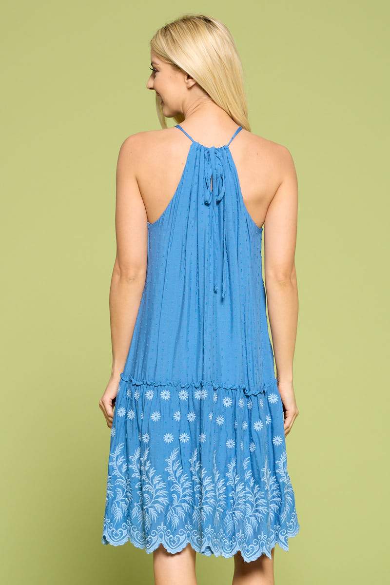 Embroidered Bottom Halter Neck Dress by Faz