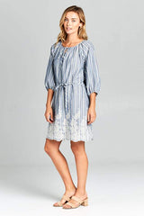 Denim Blue Embroidered Dress with Tie by Faz