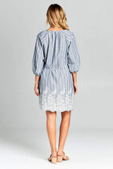 Denim Blue Embroidered Dress with Tie by Faz