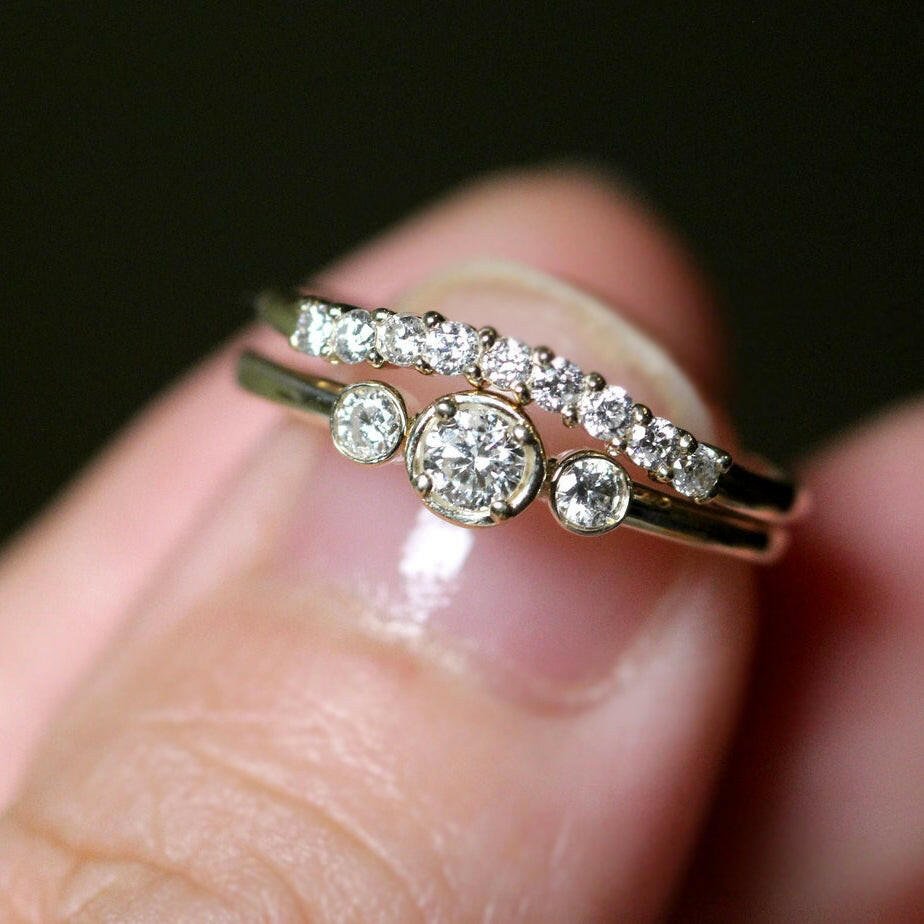 Diamond Wedding Band Sets in 14k Gold by VicStoneNYC Fine Jewelry