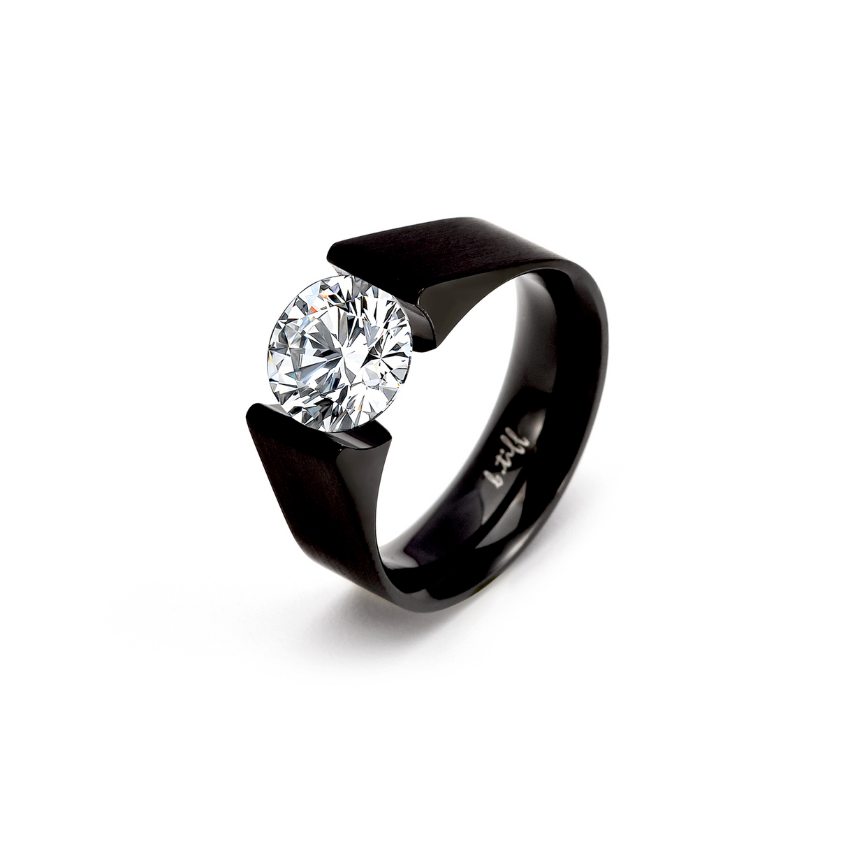 RG093MB B.Tiff 2 ct Moissanite Round Black Solitaire Engagement Ring by B.Tiff New York