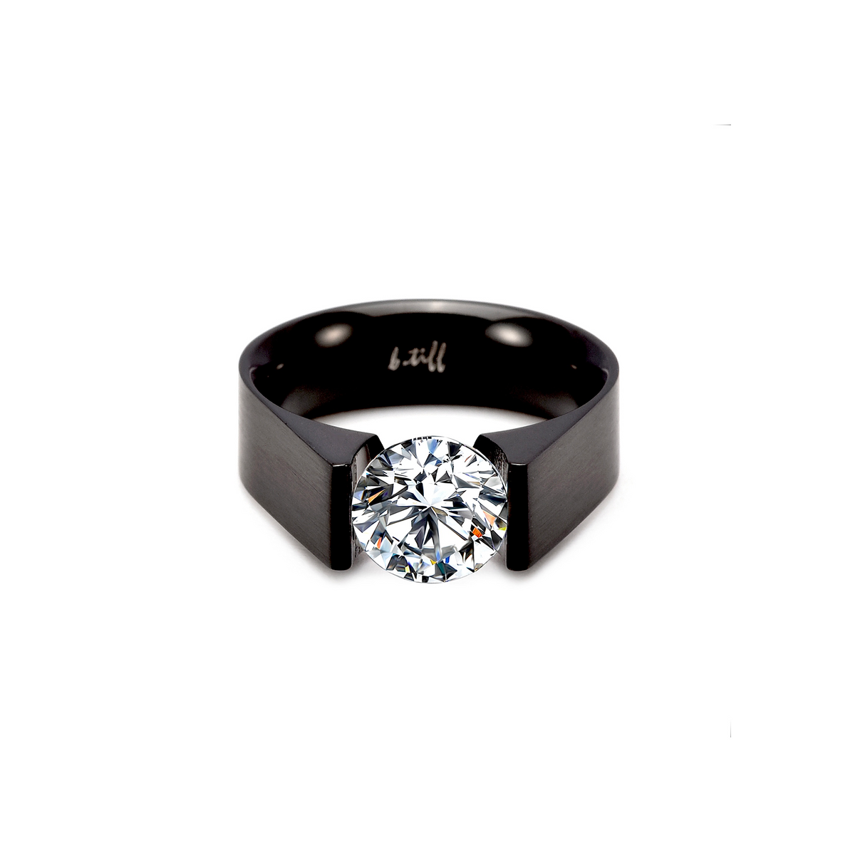 RG093MB B.Tiff 2 ct Moissanite Round Black Solitaire Engagement Ring by B.Tiff New York