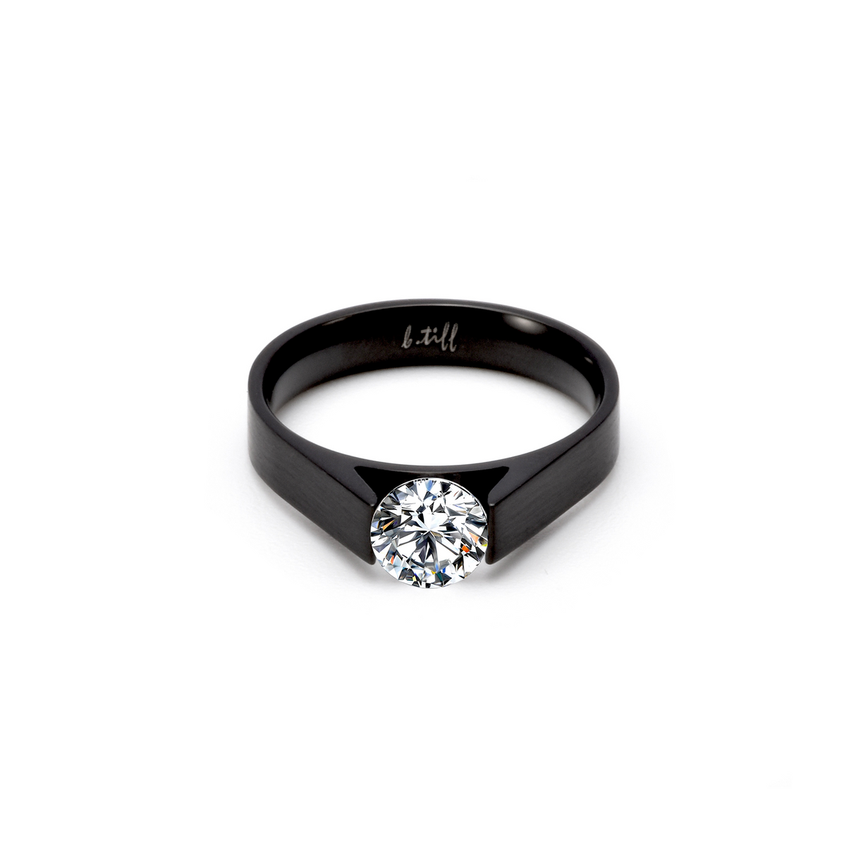 RG096B B.Tiff Tension Black .75 ct Round Solitaire Engagement Ring by B.Tiff New York