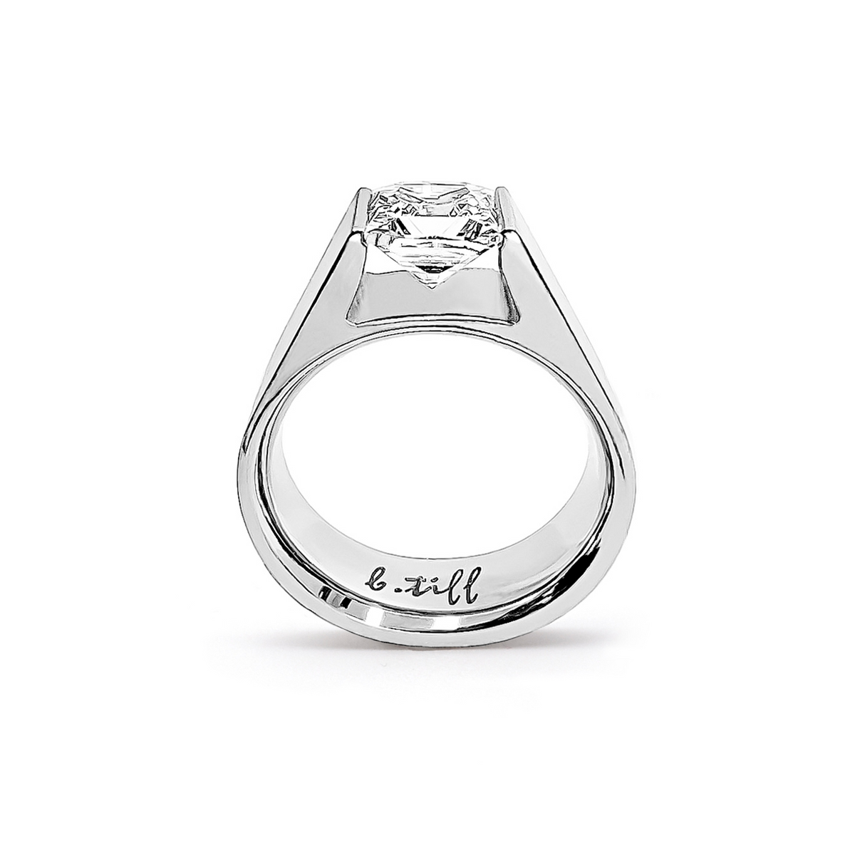 RG097W B.Tiff Tension 1 ct Princess Cut Tall Solitaire Ring by B.Tiff New York