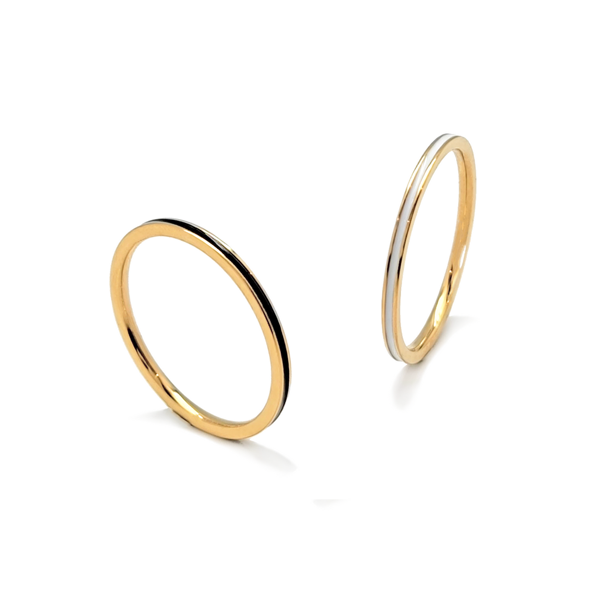 RG100GB B.Tiff "The Hamptons" Black Enamel Gold Ring 2-Pack [Thin Band] by B.Tiff New York