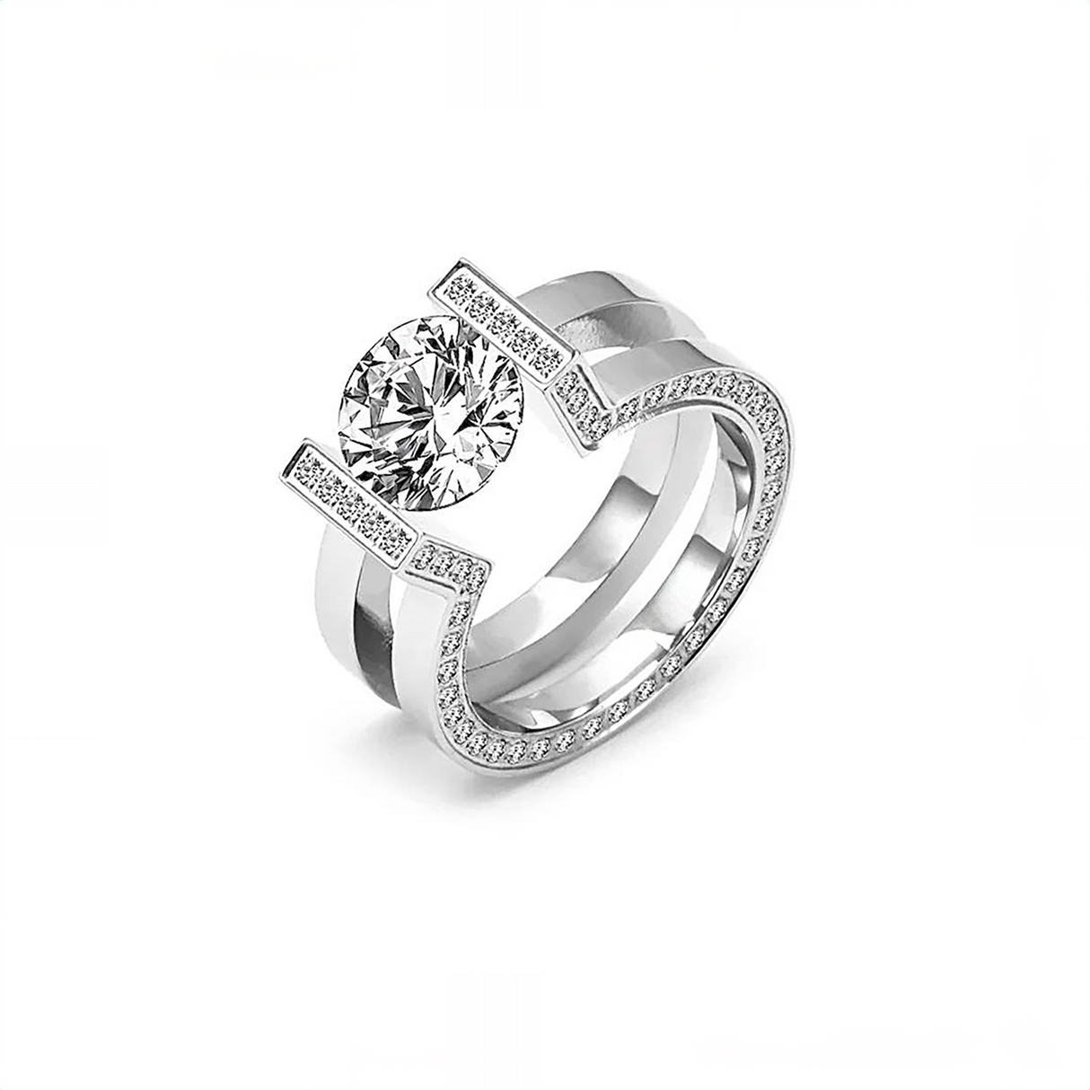 RG108MW B.Tiff 2 ct Moissanite Round Solitaire Interlocking Engagement Ring by B.Tiff New York