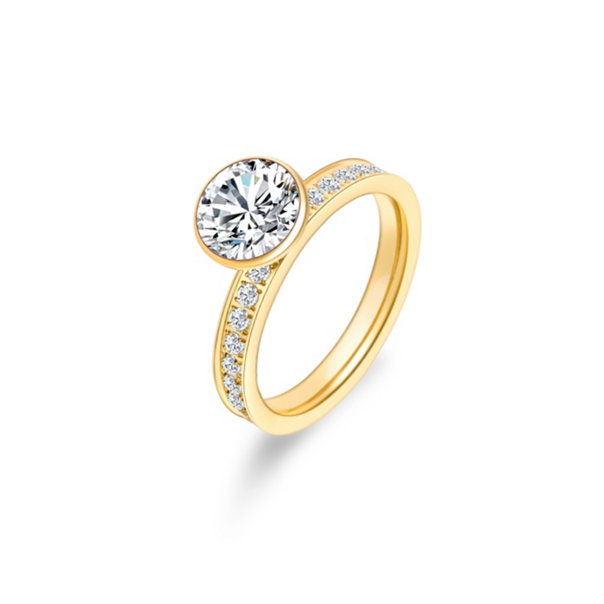 RG112G B.Tiff Gold 2 ct Solitaire Pave Engagement Ring [Thin Band] by B.Tiff New York