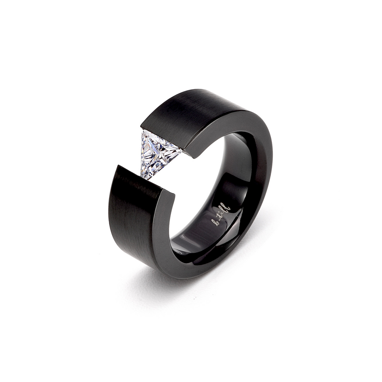 RG113B B.Tiff Black 1 ct Trillion Cut Solitaire Ring [Wide Band] by B.Tiff New York