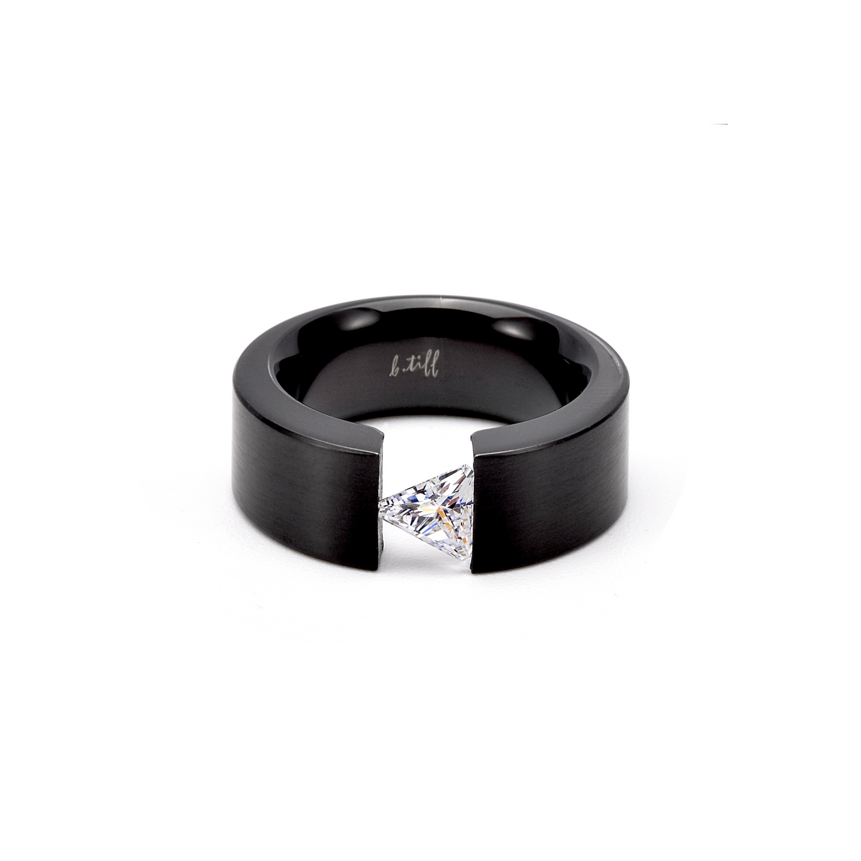 RG113B B.Tiff Black 1 ct Trillion Cut Solitaire Ring [Wide Band] by B.Tiff New York