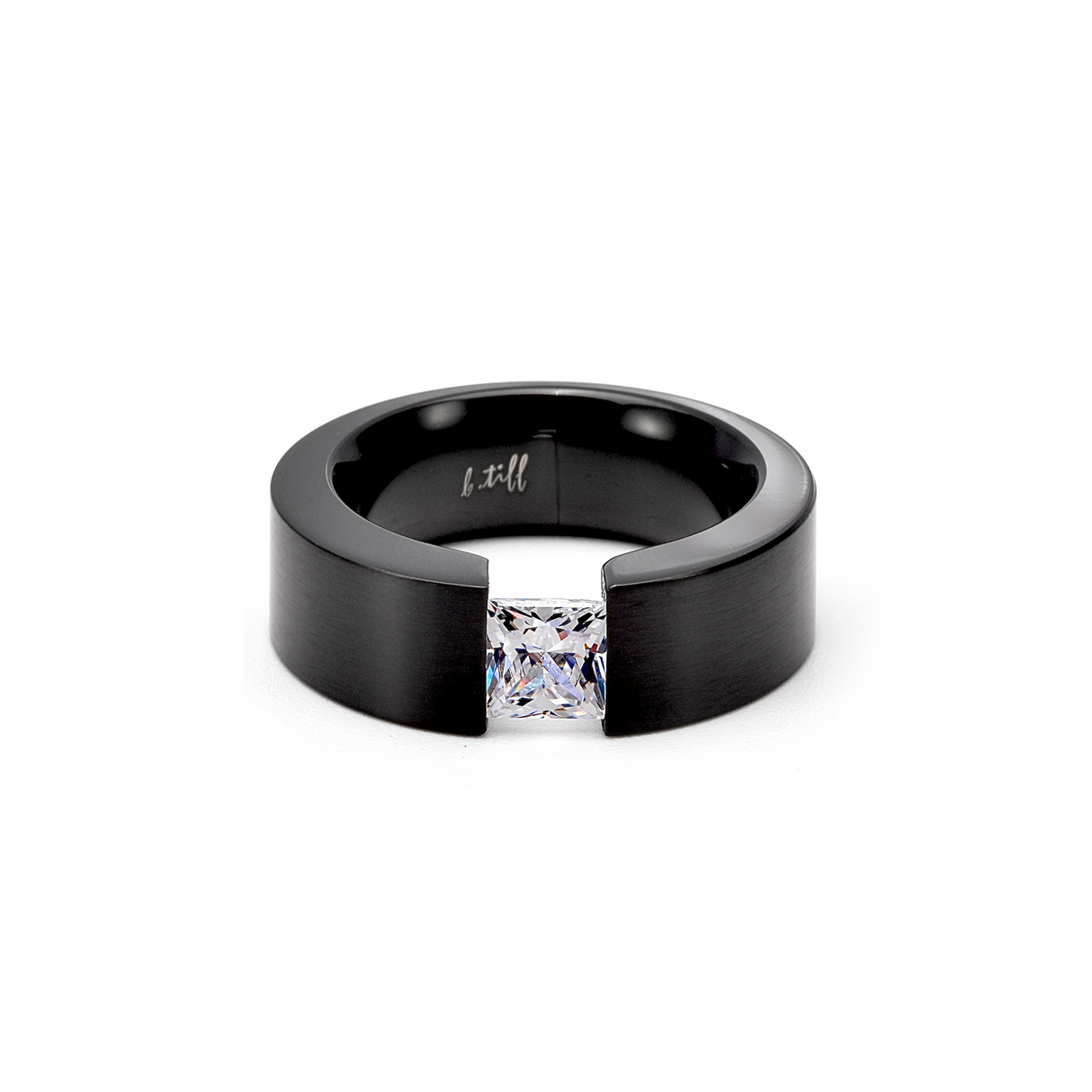 RG114B B.Tiff 1 ct Princess Cut Black Solitaire Ring [Wide Band] by B.Tiff New York