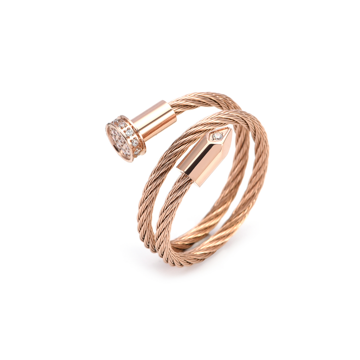 RG115RG B.Tiff Rose Gold Pavé Pointe Cable Adjustable Ring by B.Tiff New York