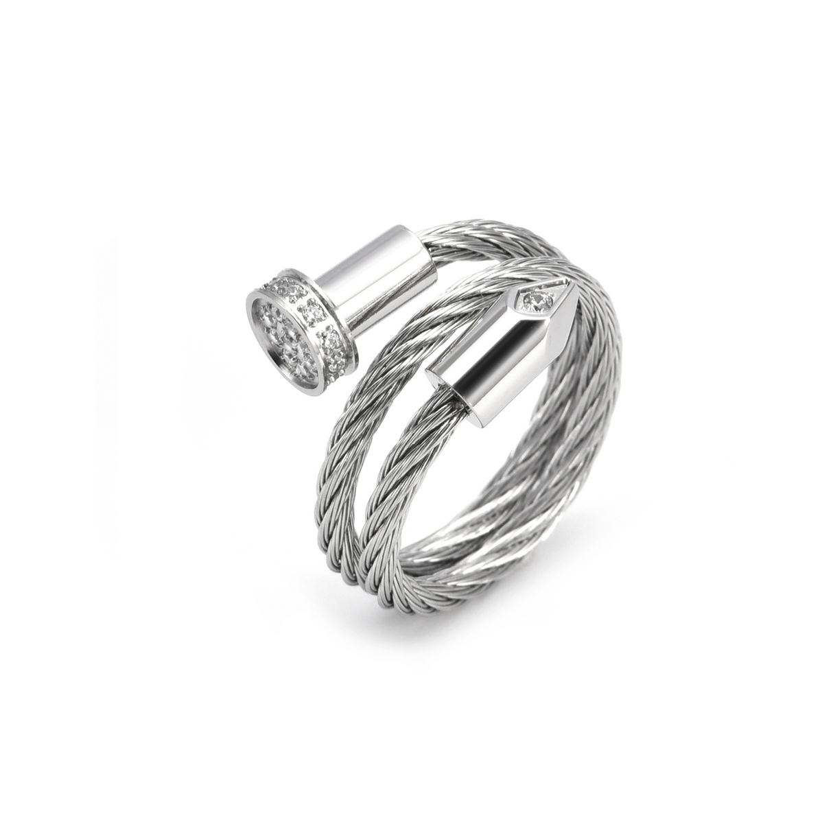 RG115W B.Tiff Pavé Pointe Cable Adjustable Ring by B.Tiff New York