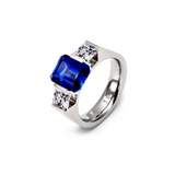 RG208BL B.Tiff 3-Stone 3 ct Blue Emerald Cut Engagement Ring by B.Tiff New York