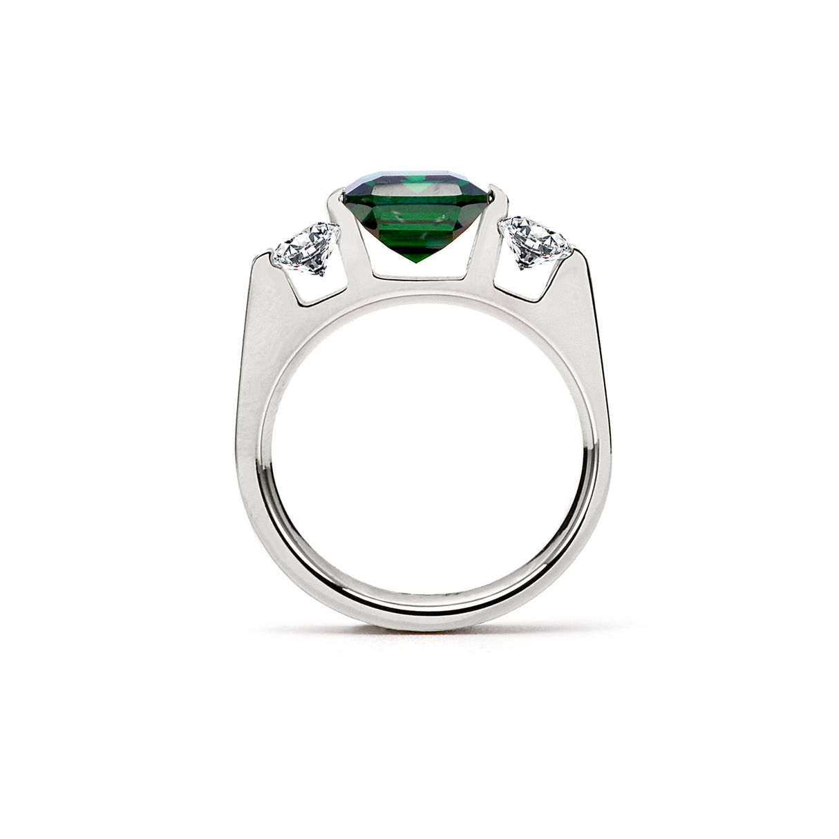 RG208GR B.Tiff 3-Stone 3 ct Green Emerald Cut Engagement Ring by B.Tiff New York