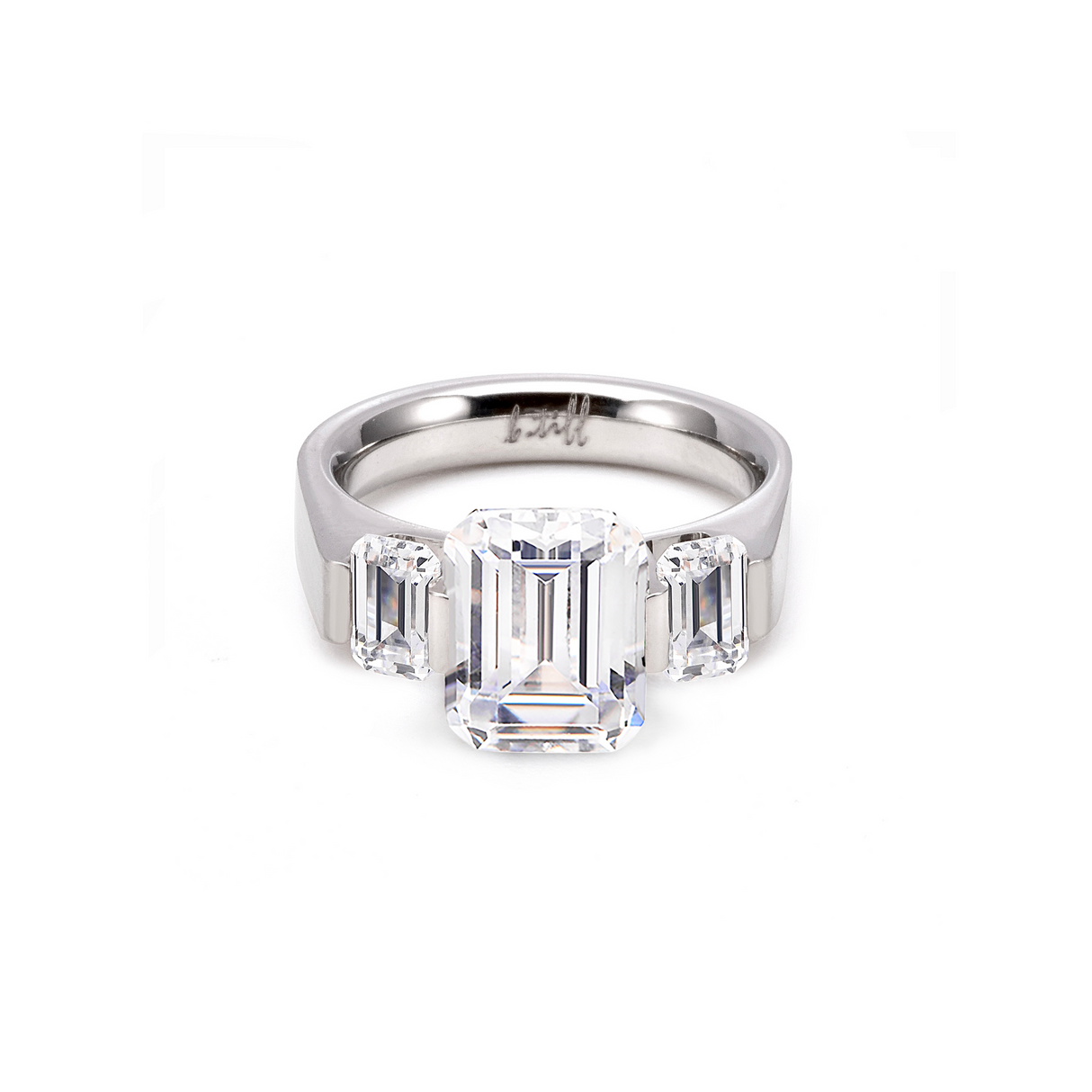 RG208W B.Tiff 3-Stone 3 ct Emerald Cut Engagement Ring by B.Tiff New York