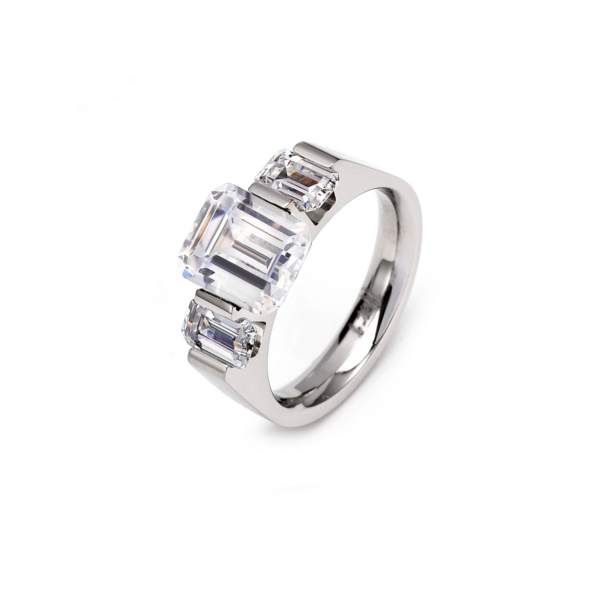 RG208W B.Tiff 3-Stone 3 ct Emerald Cut Engagement Ring by B.Tiff New York