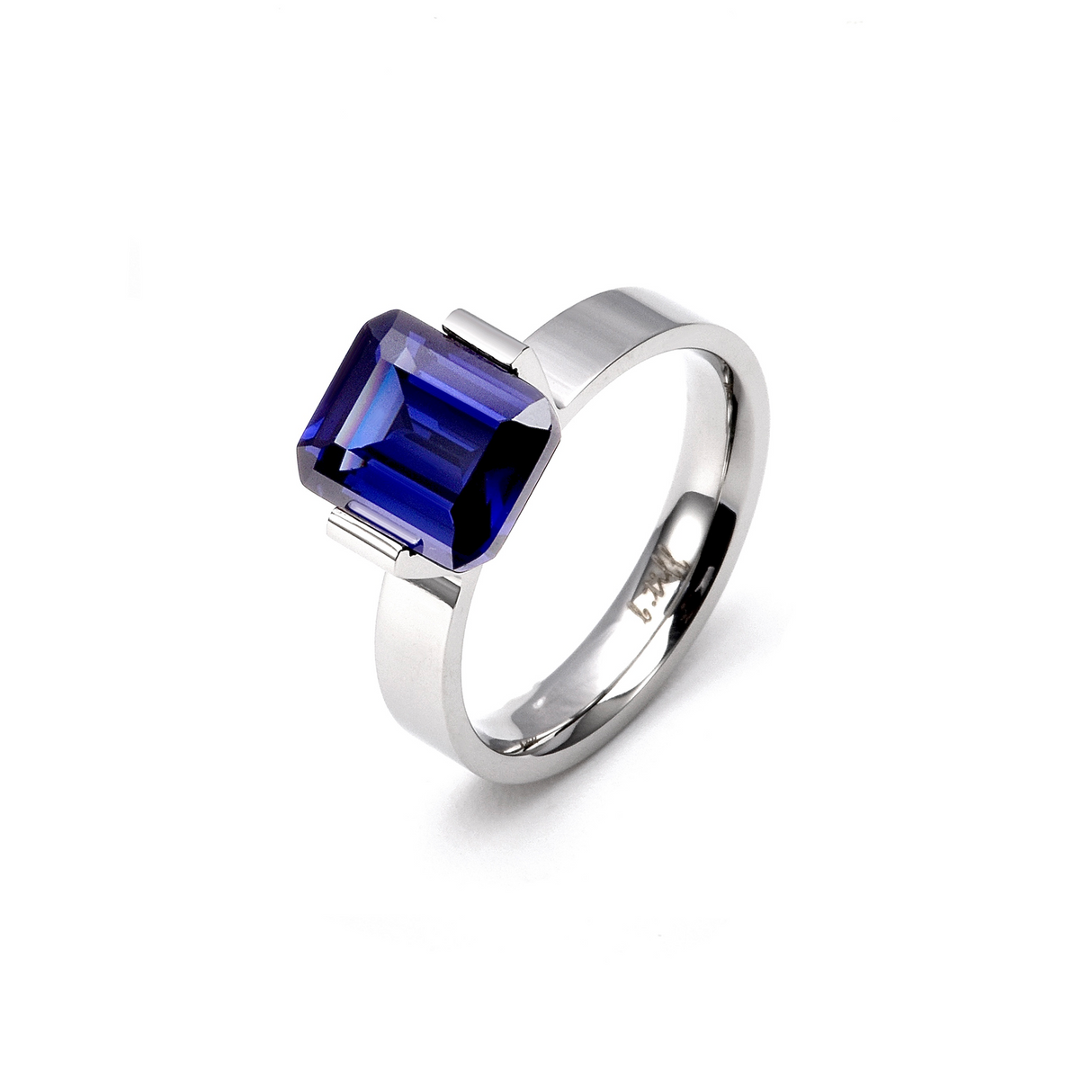 RG210BL B.Tiff 3 ct Blue Emerald Cut Engagement Ring by B.Tiff New York