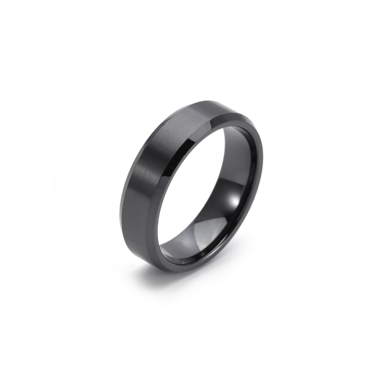 RG602B B.Tiff Black 2-Tone Beveled Edge High Tech Ceramic Ring by B.Tiff New York