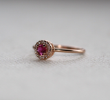 14k Gold Ruby with Diamond Halo Engagement Ring by VicStoneNYC Fine Jewelry