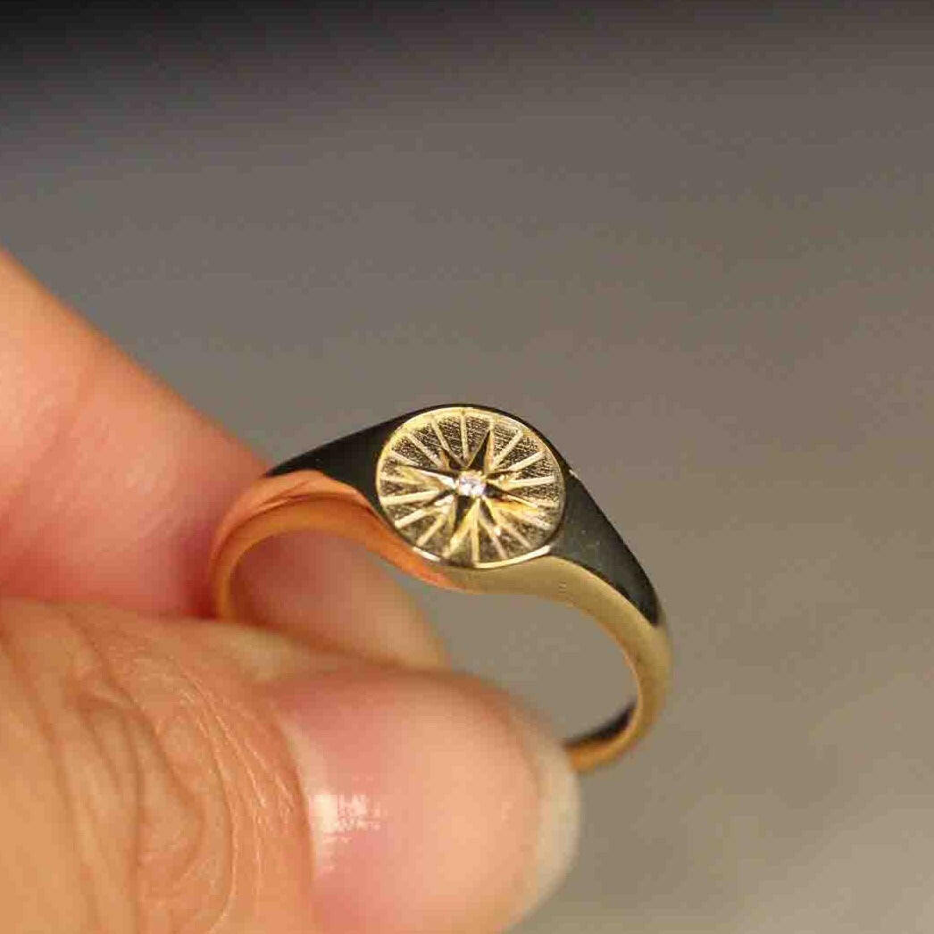 10k Northern Star Diamond Signet Ring by VicStoneNYC Fine Jewelry