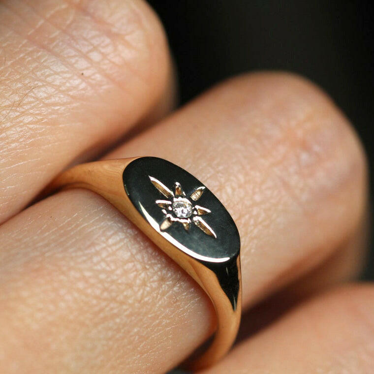 14k Northern Star Signet Ring by VicStoneNYC Fine Jewelry