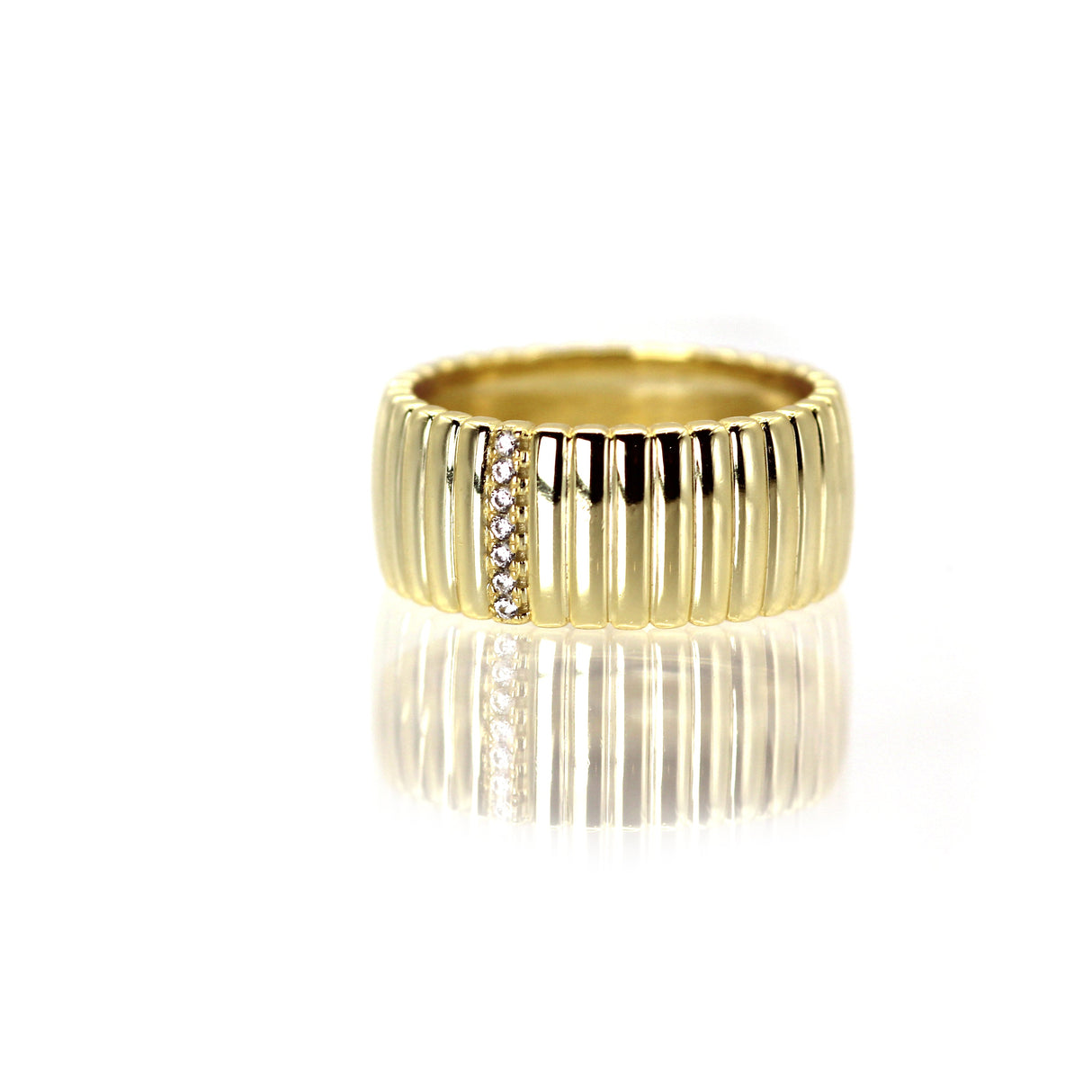 14k Natural Diamond Comfortable Bold Gold Ring by VicStoneNYC Fine Jewelry