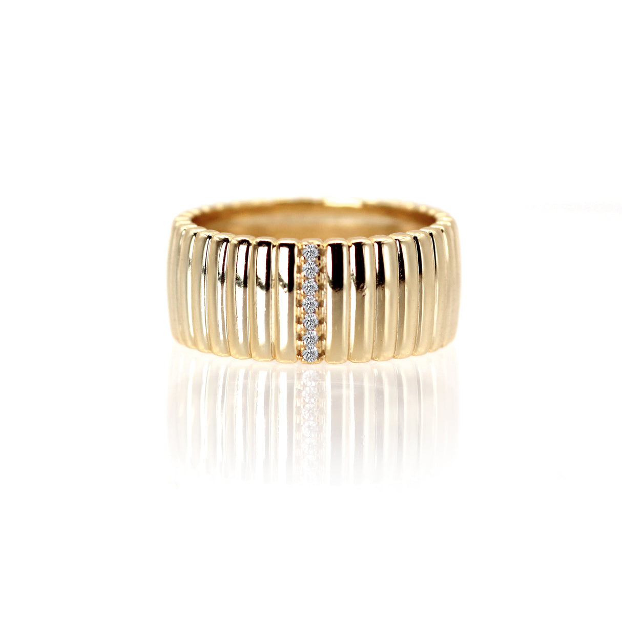 14k Natural Diamond Comfortable Bold Gold Ring by VicStoneNYC Fine Jewelry