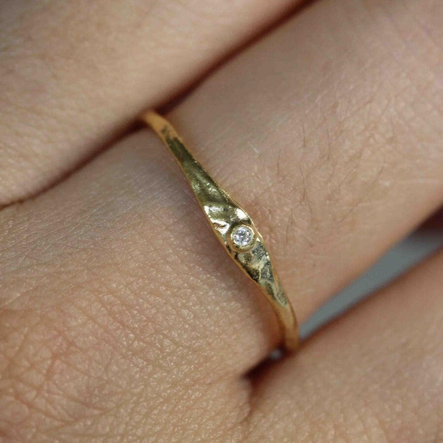 14k Gold Hammered Textured Diamond ring by VicStoneNYC Fine Jewelry