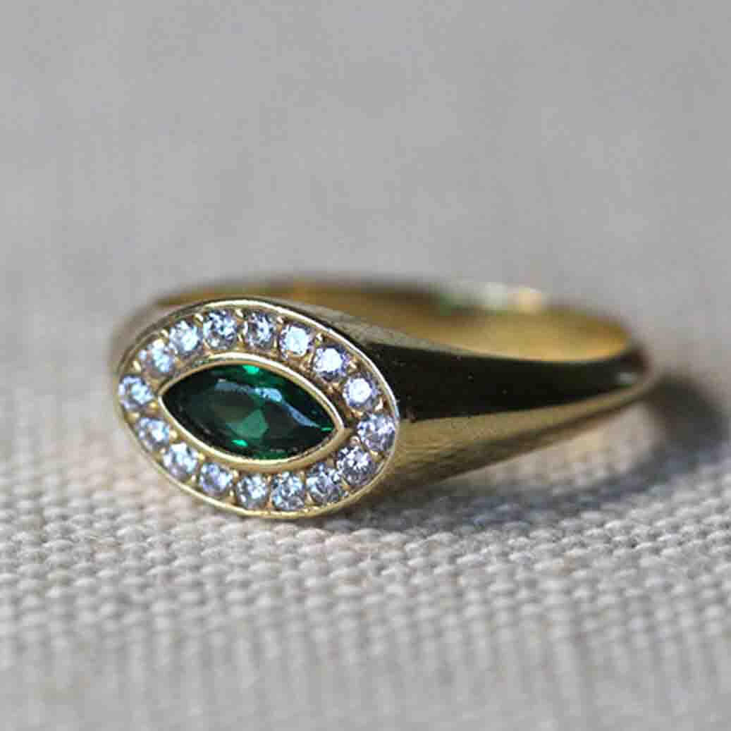 18k Natural Emerald with Diamond Evil Eye Bold Ring by VicStoneNYC Fine Jewelry