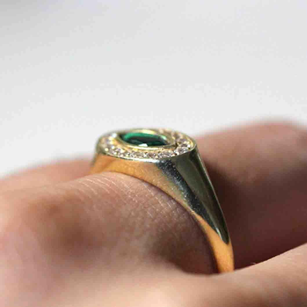 18k Natural Emerald with Diamond Evil Eye Bold Ring by VicStoneNYC Fine Jewelry