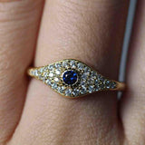 18K Blue Sapphire and Diamond Evil Eye Ring by VicStoneNYC Fine Jewelry