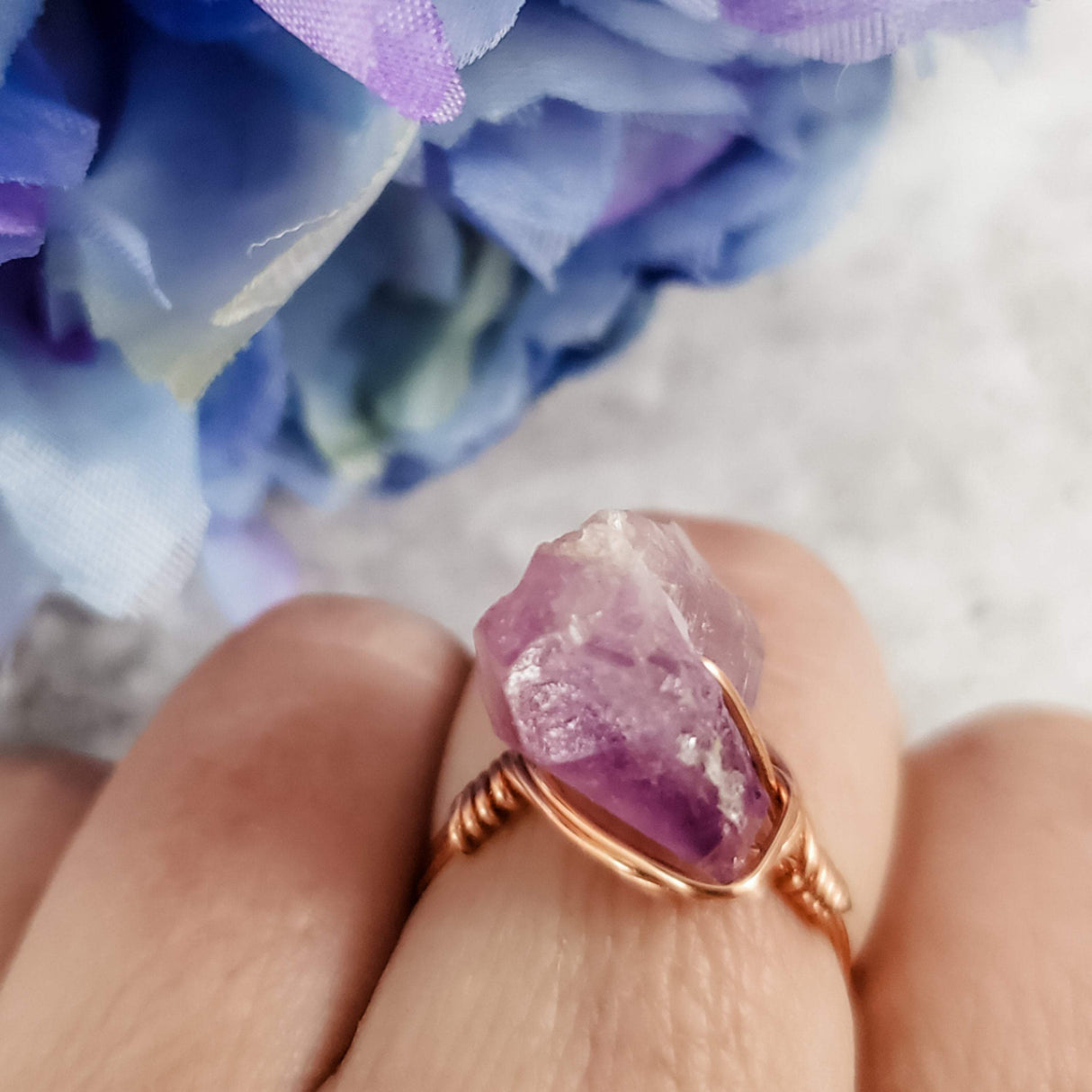 Raw Purple Amethyst Wire Wrapped Statement Ring by Salt and Sparkle