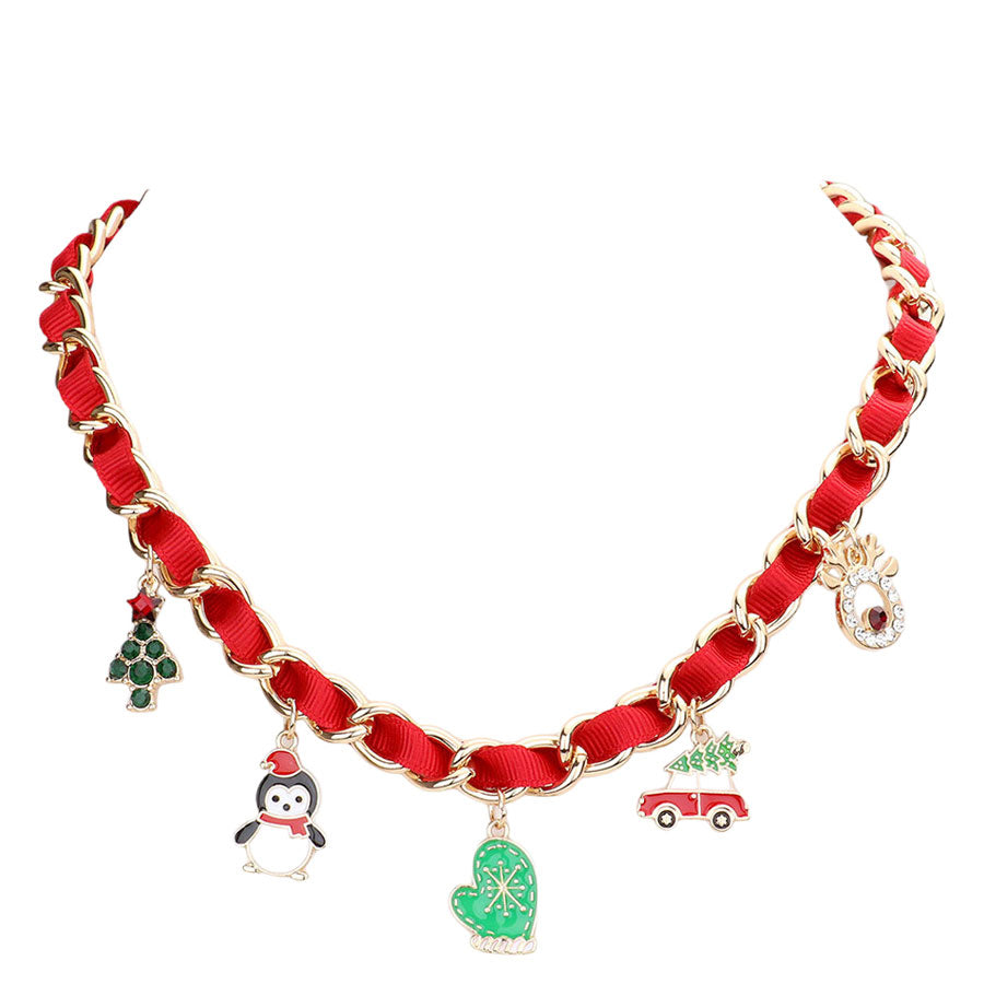 Christmas Tree Santa Hat Penguin Glove Car Pendant Necklace by Madeline Love