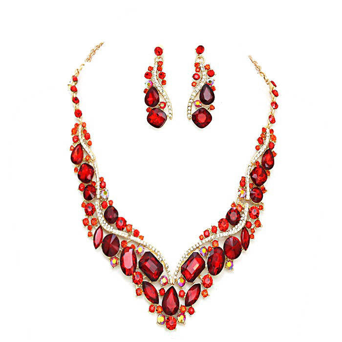 Crystal Inset Necklace matching Earrings Evening Set by Madeline Love