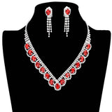 Oval Stone Accented V Shaped Rhinestone Necklace Earring Set by Madeline Love