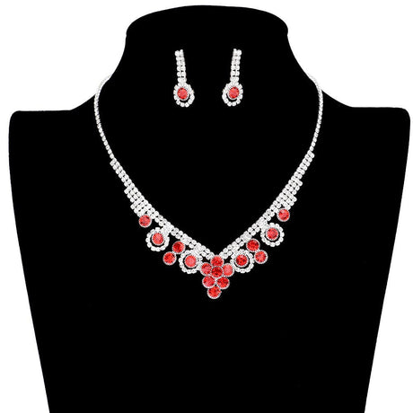 Round Stone Flower Accented Rhinestone Pave Necklace by Madeline Love