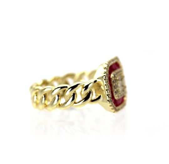 100% Ruby and Diamond with Square Gold Ring by VicStoneNYC Fine Jewelry