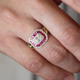 100% Ruby and Diamond with Square Gold Ring by VicStoneNYC Fine Jewelry