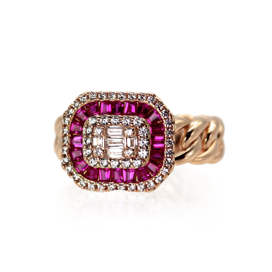 100% Ruby and Diamond with Square Gold Ring by VicStoneNYC Fine Jewelry